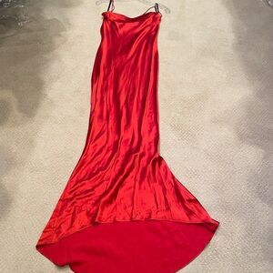 Donna Karan Red Satin Maxi Slip Dress